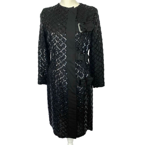 Vintage 1960s Rare Kay Cantonwine Black Sequined Coat Dress zipped Women’s M